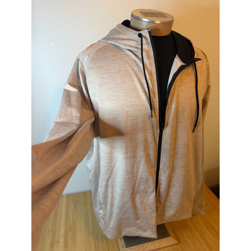 Zella Mens Full Zip Hoodie Performance Heathered Knit Jacket Oatmeal Beige 2XL